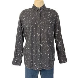 Madewell Black White Stars Print Button Front Collared Blouse Long Sleeve